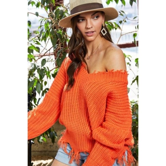 !!! SALE  --- FRAYED ORANGE SWEATER - Picture 5 of 14
